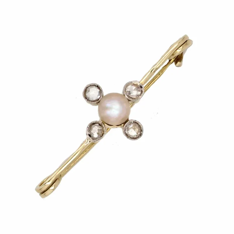 Broche barrette perle fines et diamants taillés en rose sold by 58 Facettes