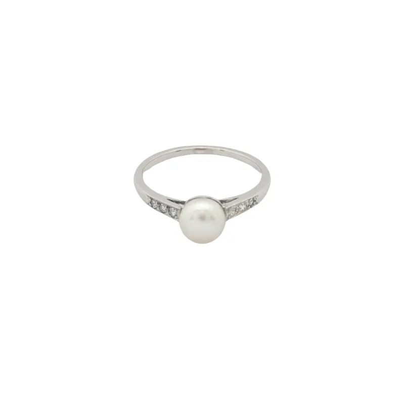 Bague or blanc diamants et perle sold by 58 Facettes