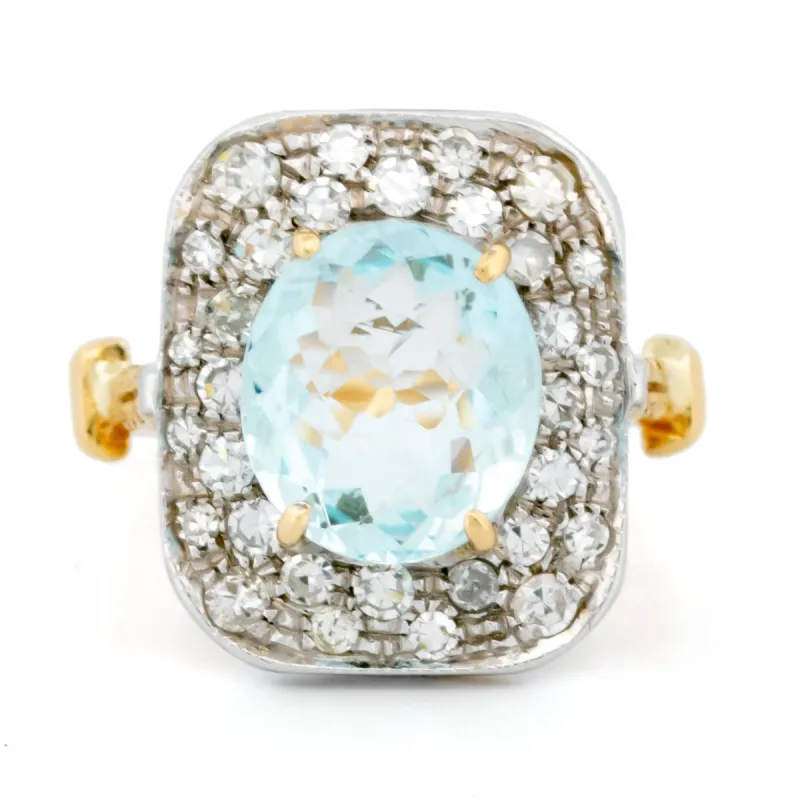 Bague aigue-marine entourage diamant sold by 58 Facettes