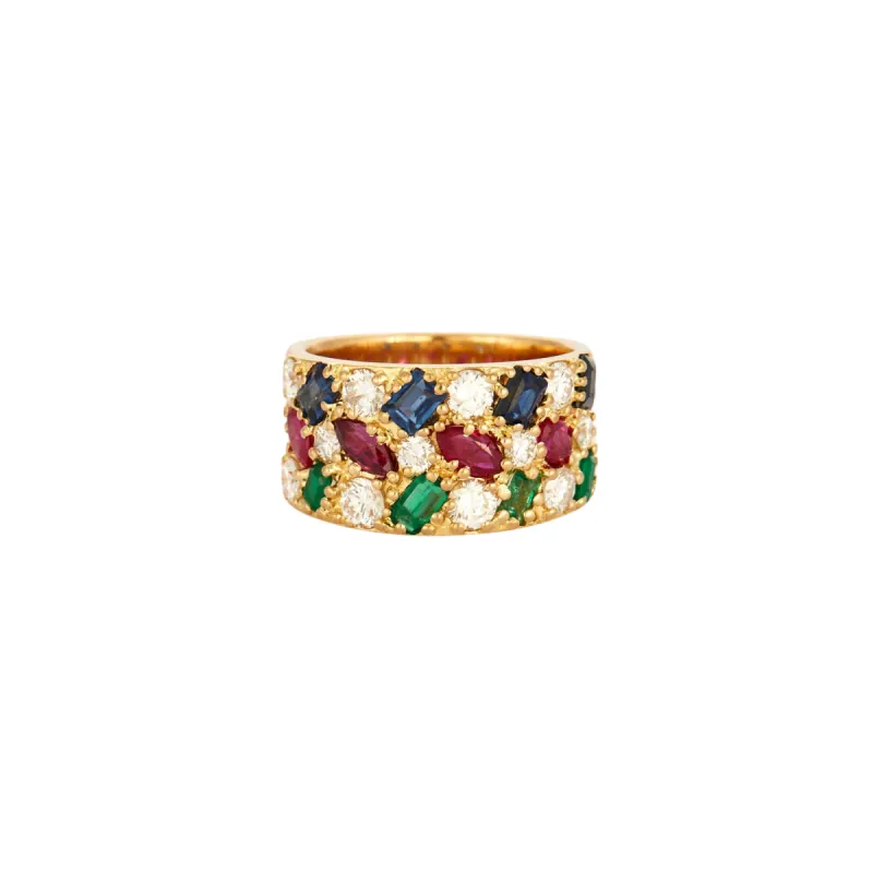 Bague or jaune diamants saphirs rubis et émeraude. sold by 58 Facettes