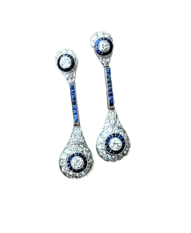 Boucles d'oreilles style Art Déco platine diamants et saphirs sold by 58 Facettes