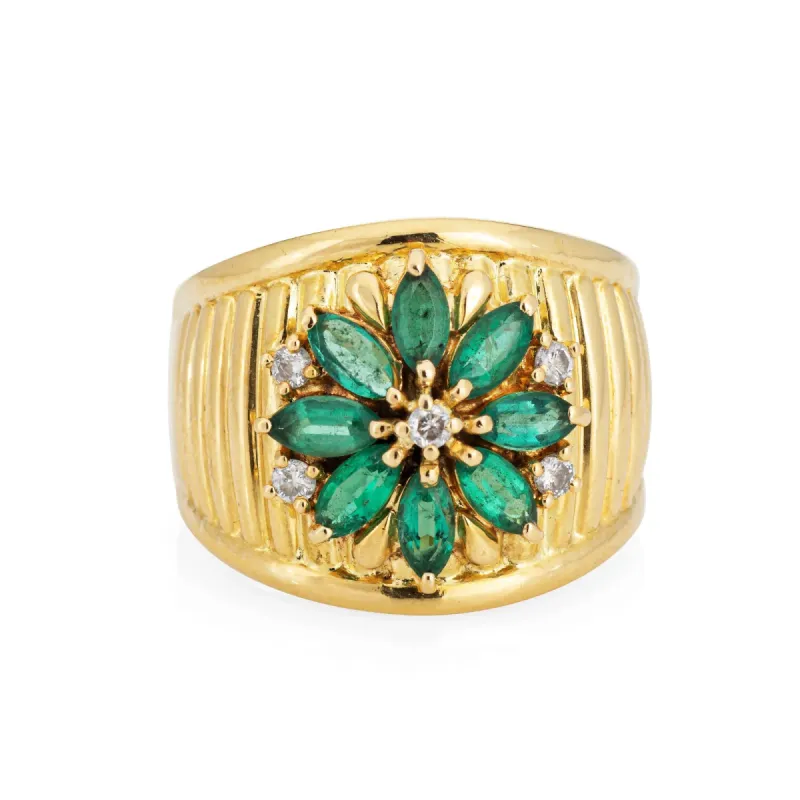 Bague Cigare Diamant Émeraude Vintage Or Jaune sold by 58 Facettes