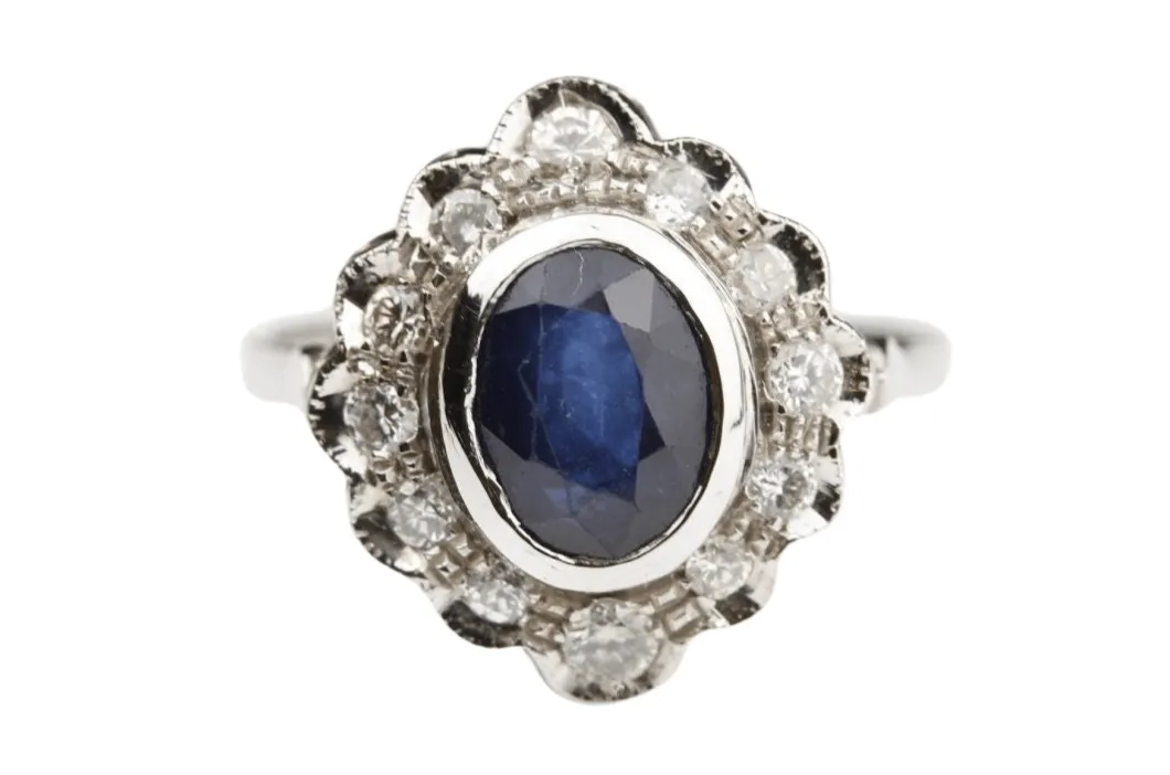 Bague Marguerite Or blanc Saphir Diamants sold by 58 Facettes