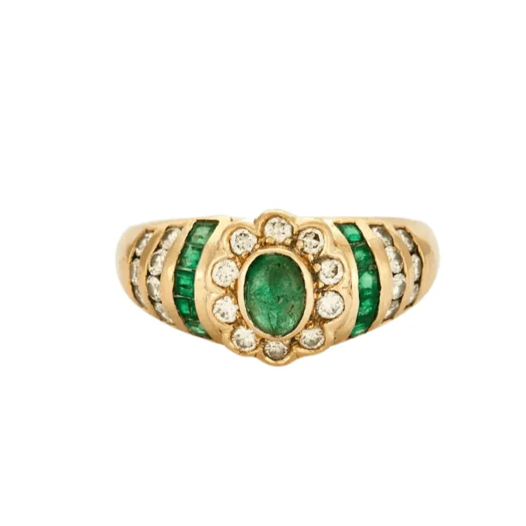 BAGUE FLEUR DIAMANTS ET EMERAUDES sold by 58 Facettes