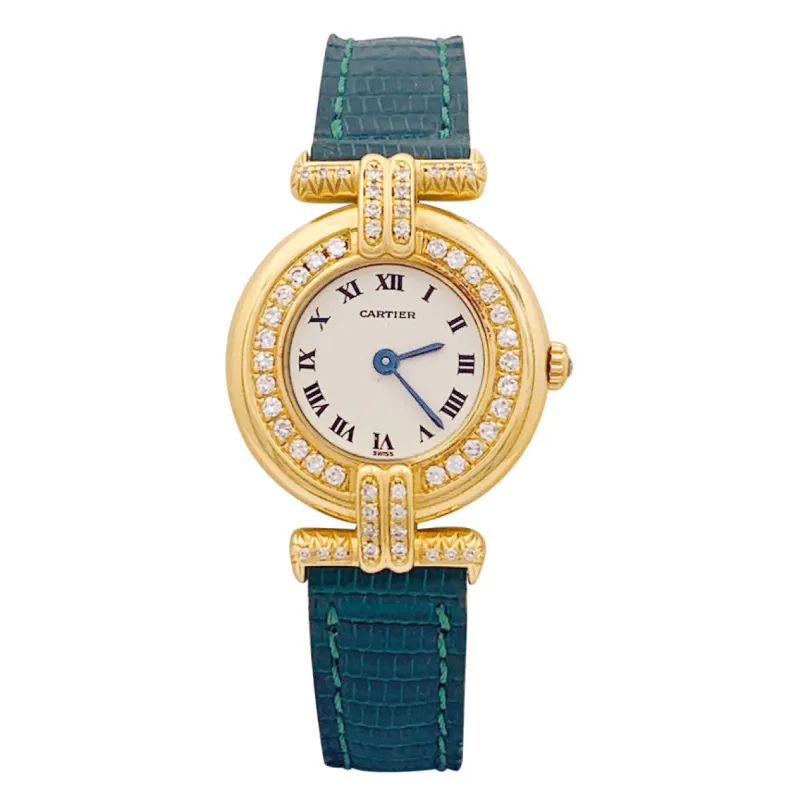 Montre Cartier "Colisée", or jaune, diamants, cuir. sold by 58 Facettes