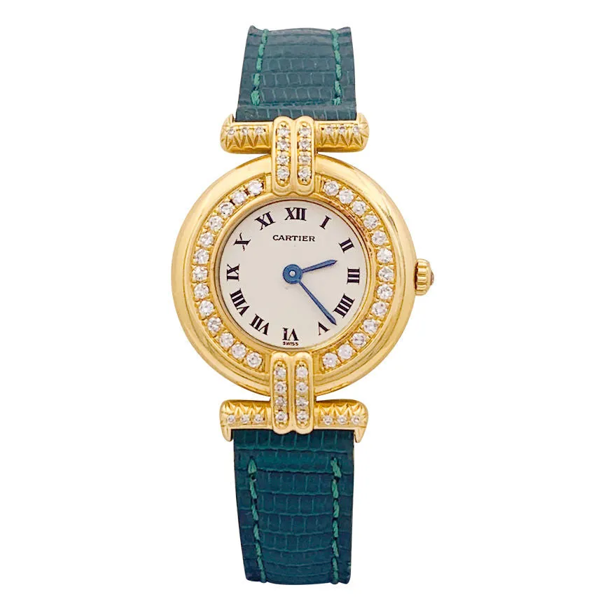 Montre Cartier "Colisée", or jaune, diamants, cuir. sold by 58 Facettes