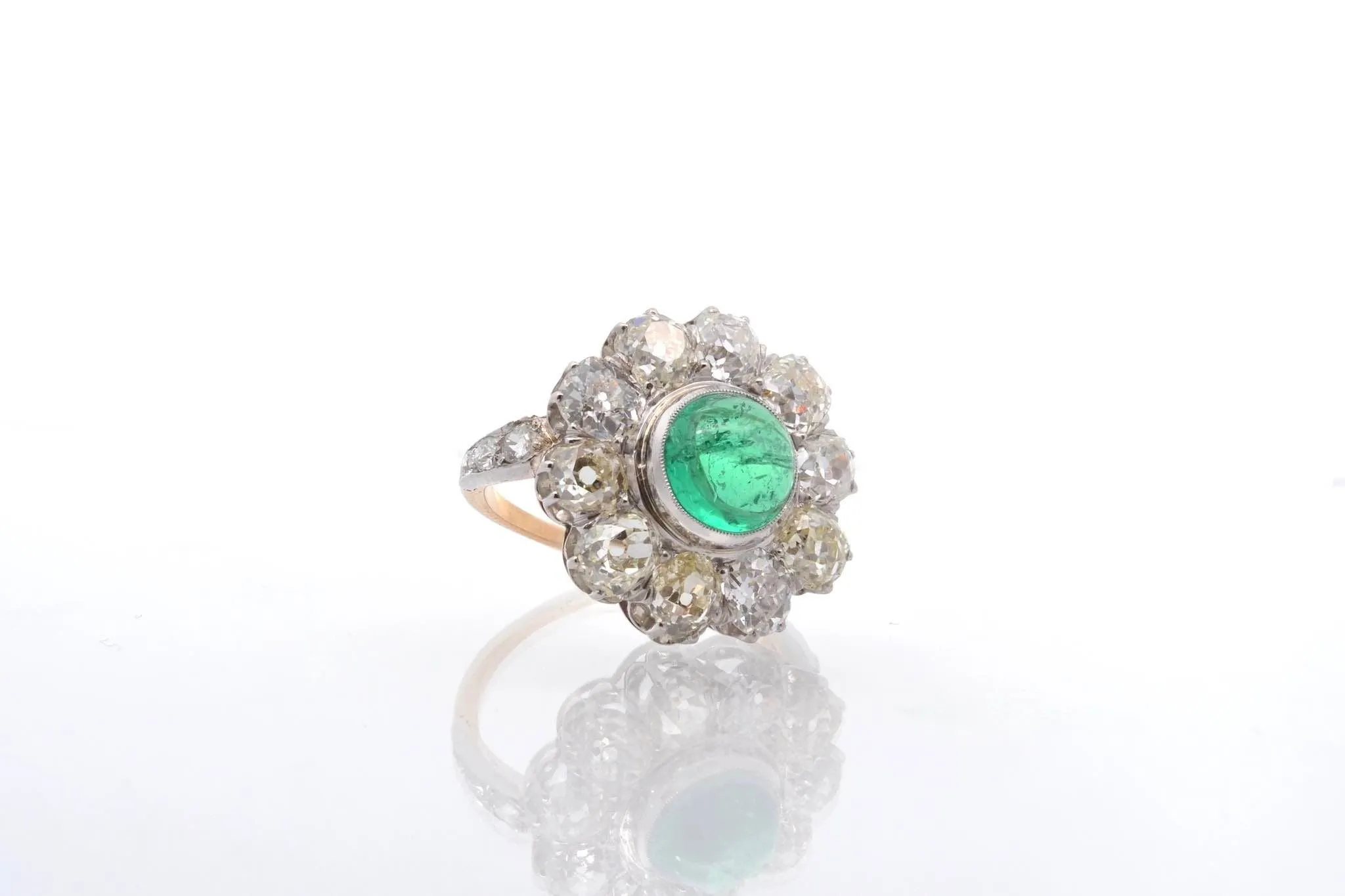 Bague Or jaune Platine Emeraude cabochon Diamants sold by 58 Facettes product image thumbnail 5