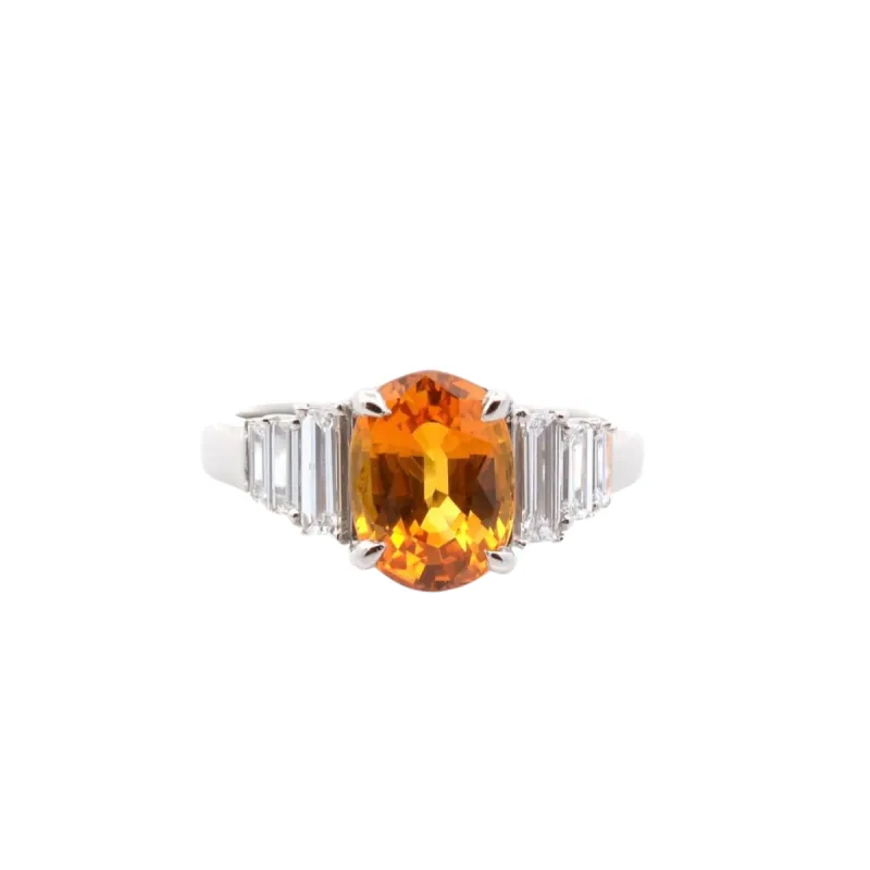 Bague platine, saphir jaune et diamants sold by 58 Facettes