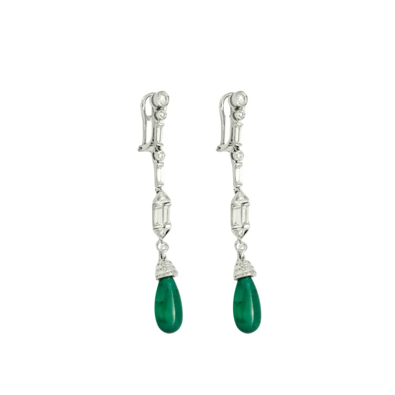 Boucles d'oreilles vintage pendantes diamants et émeraudes gouttes sold by 58 Facettes