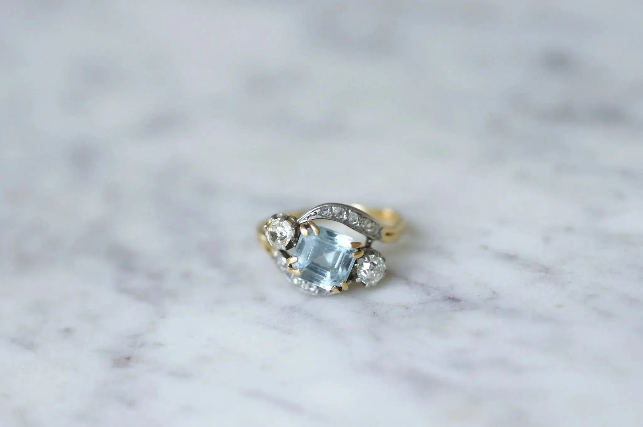 Bague Toi & Moi diamants et aigue marine sold by 58 Facettes product image thumbnail 3