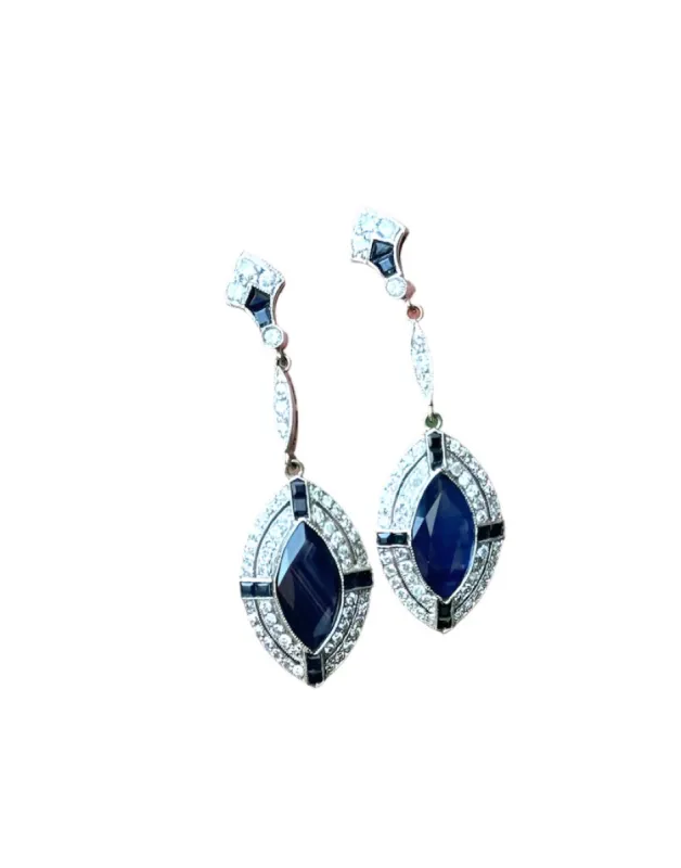 Boucles d'oreilles style Art Déco platine saphirs 2.47ct et diamants 0.82ct sold by 58 Facettes
