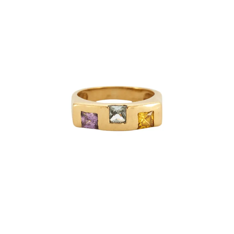 Bague bandeau Or jaune Améthyste Citrine Aigue-marine sold by 58 Facettes