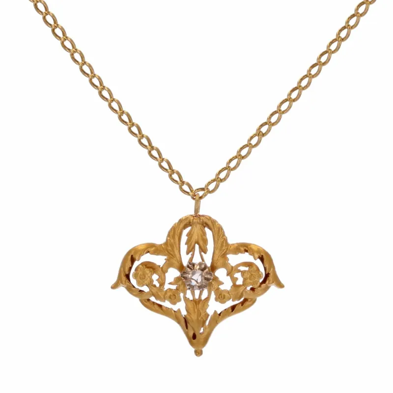 Chaine ancienne et son pendentif arabesques et diamants taillés en rose made by 58 Facettes