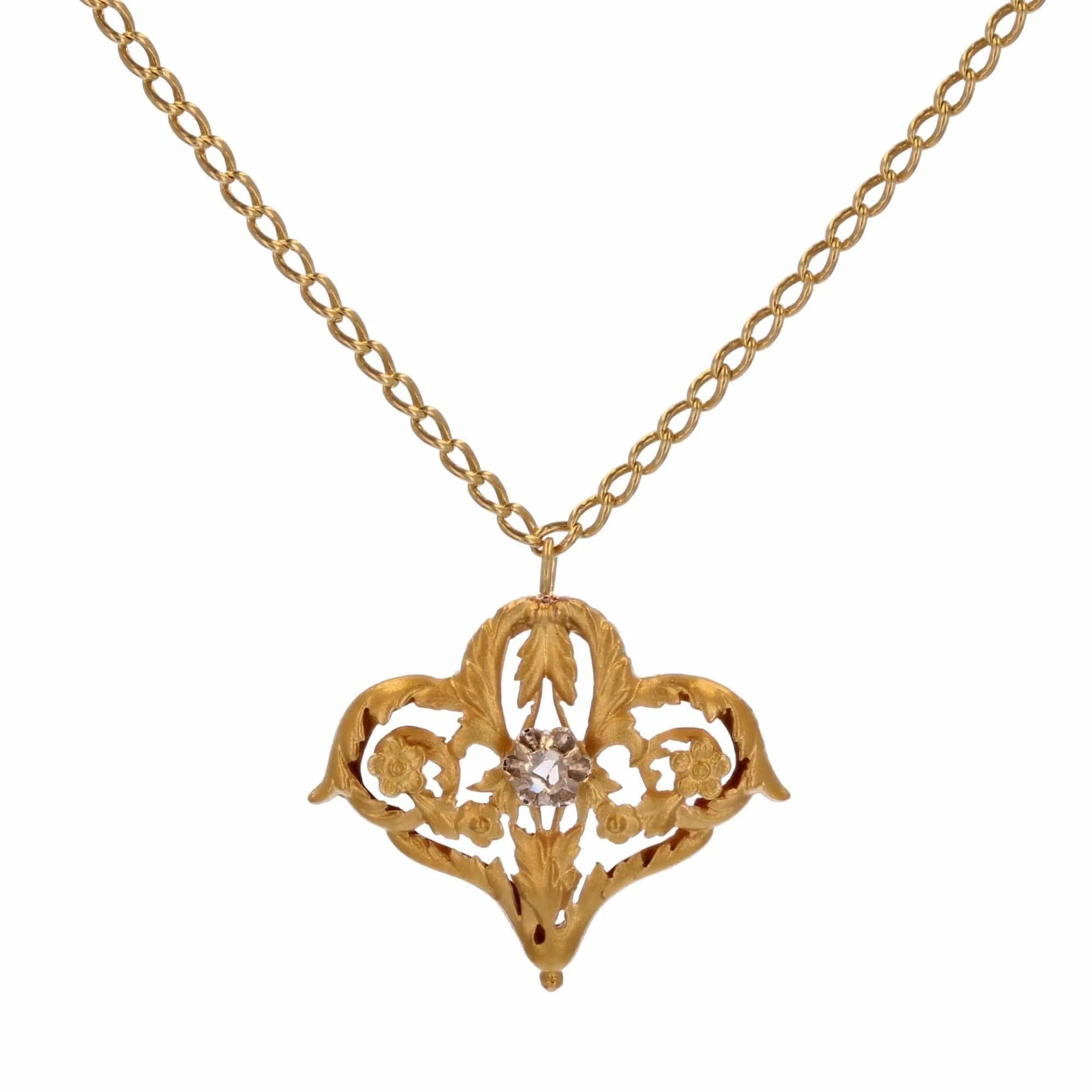 Chaine ancienne et son pendentif arabesques et diamants taillés en rose sold by 58 Facettes