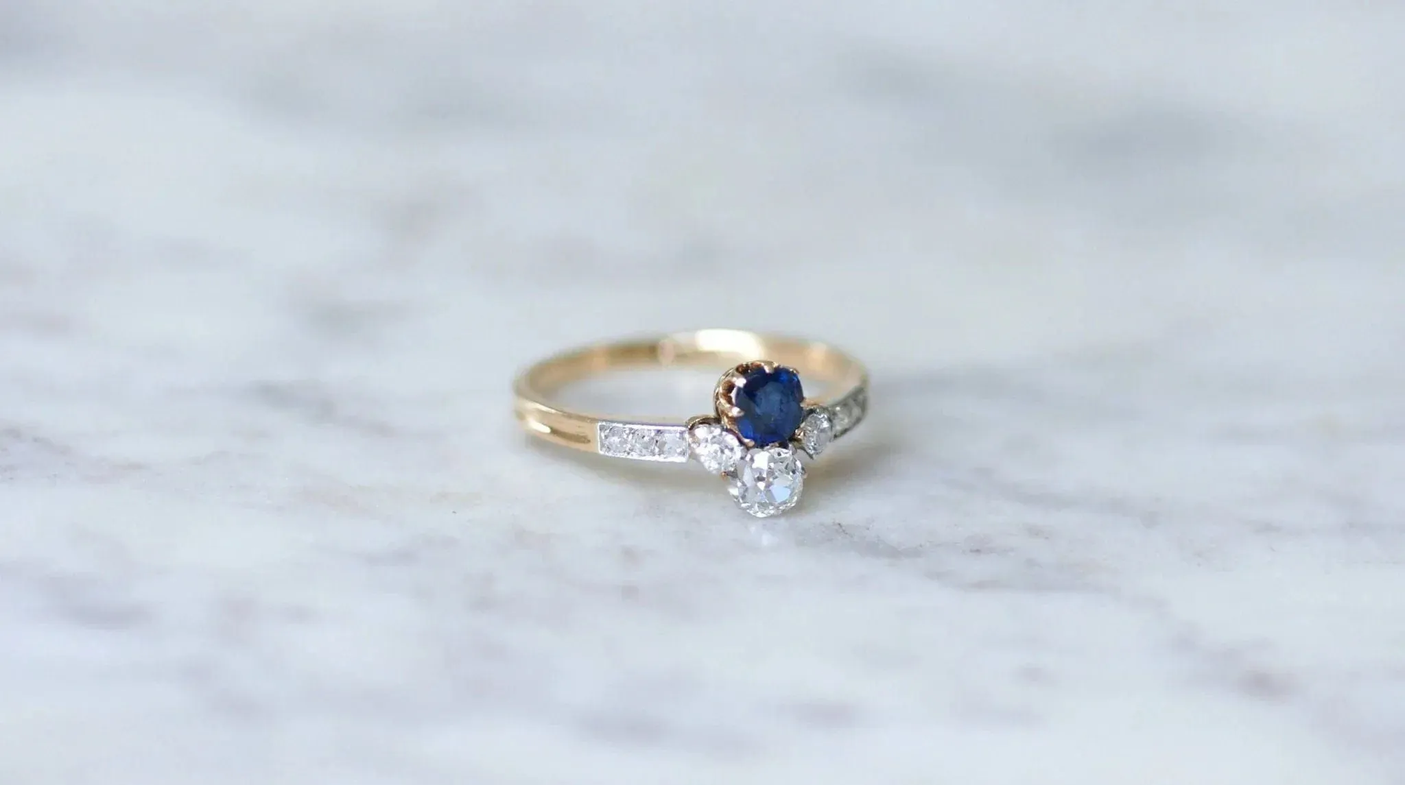 Bague "Toi & Moi" Or jaune Platine Saphir Diamants sold by 58 Facettes product image thumbnail 4