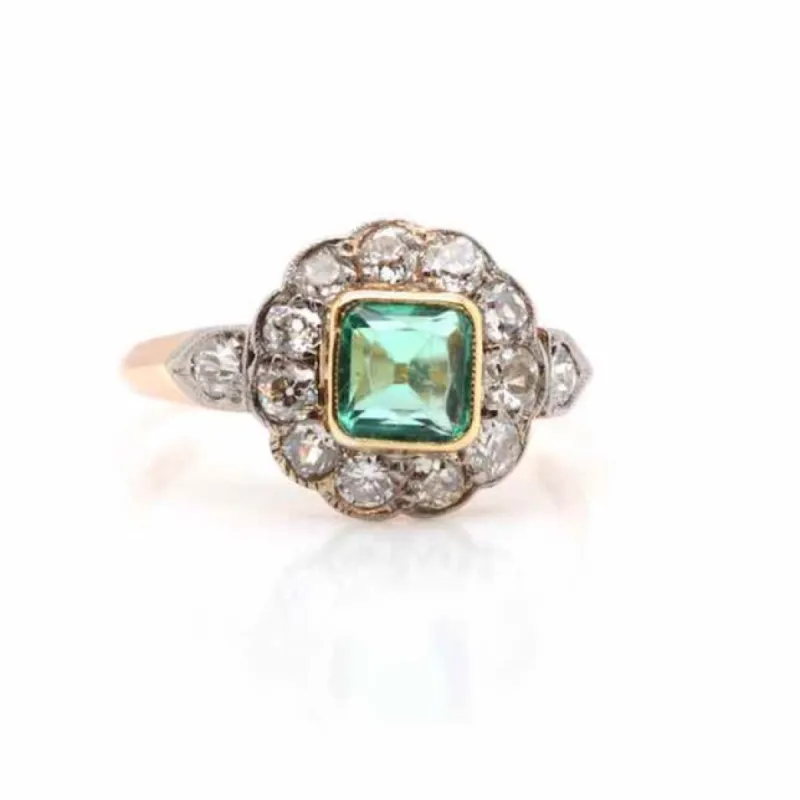 Bague Or jaune Platine Emeraude de Colombie Diamants sold by 58 Facettes