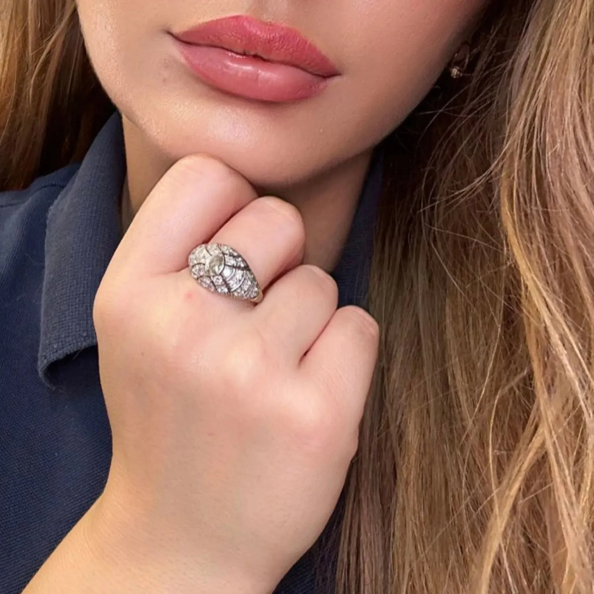 Bague Pavée Art Déco Or Blanc Diamants sold by 58 Facettes product image thumbnail 2