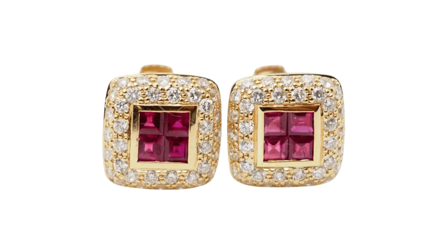 Boucles d'oreille en or jaune, rubis et diamants sold by 58 Facettes