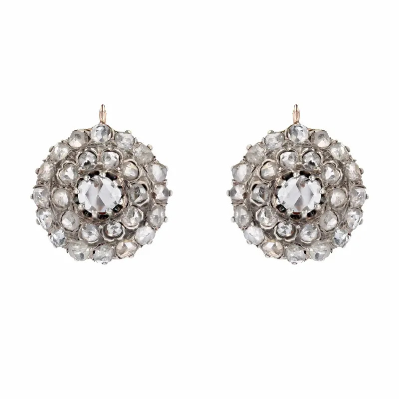 Boucles d'oreilles ancienne diamants taillés en rose en dormeuse sold by 58 Facettes