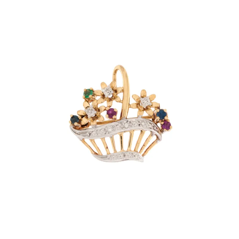 Broche giardinetto en or blanc, or jaune, diamant, rubis, saphir et émeraude sold by 58 Facettes