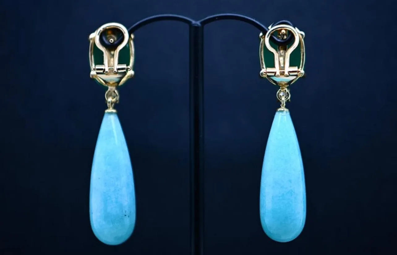 Boucles d'oreilles agate verte amazonite diamants sold by 58 Facettes product image thumbnail 3