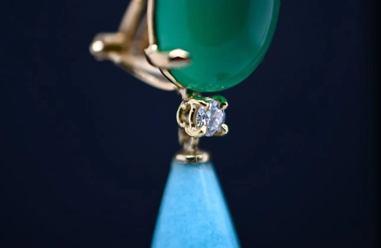 Boucles d'oreilles agate verte amazonite diamants sold by 58 Facettes product image thumbnail 4