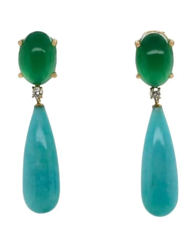 Boucles d'oreilles agate verte amazonite diamants sold by 58 Facettes