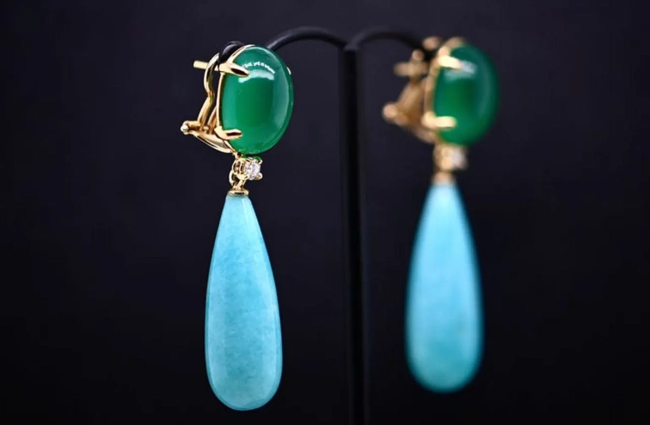 Boucles d'oreilles agate verte amazonite diamants sold by 58 Facettes product image thumbnail 5