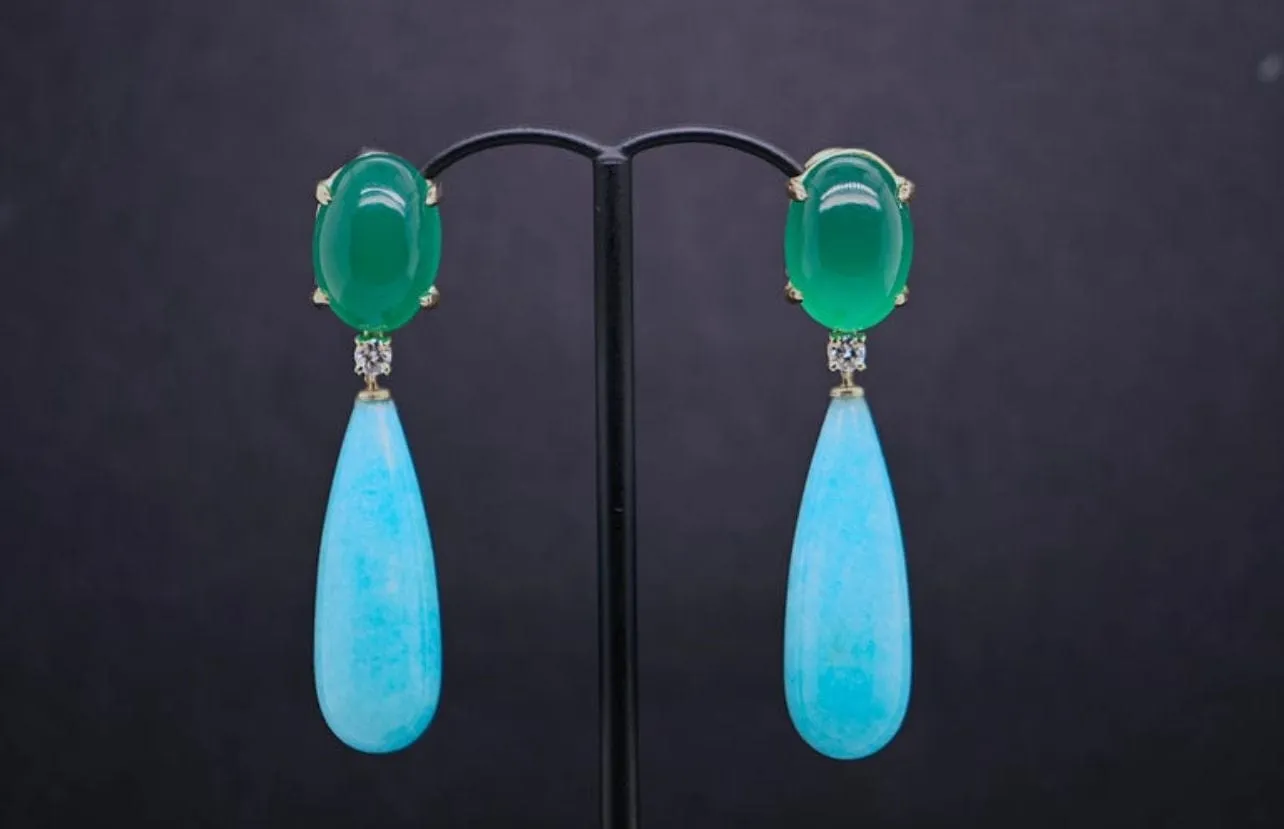 Boucles d'oreilles agate verte amazonite diamants sold by 58 Facettes product image thumbnail 2
