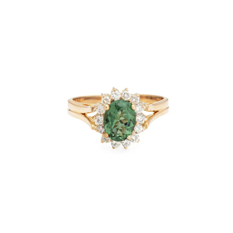 Bague diamant tourmaline verte Vintage or princesse pierres précieuses fiançailles made by 58 Facettes