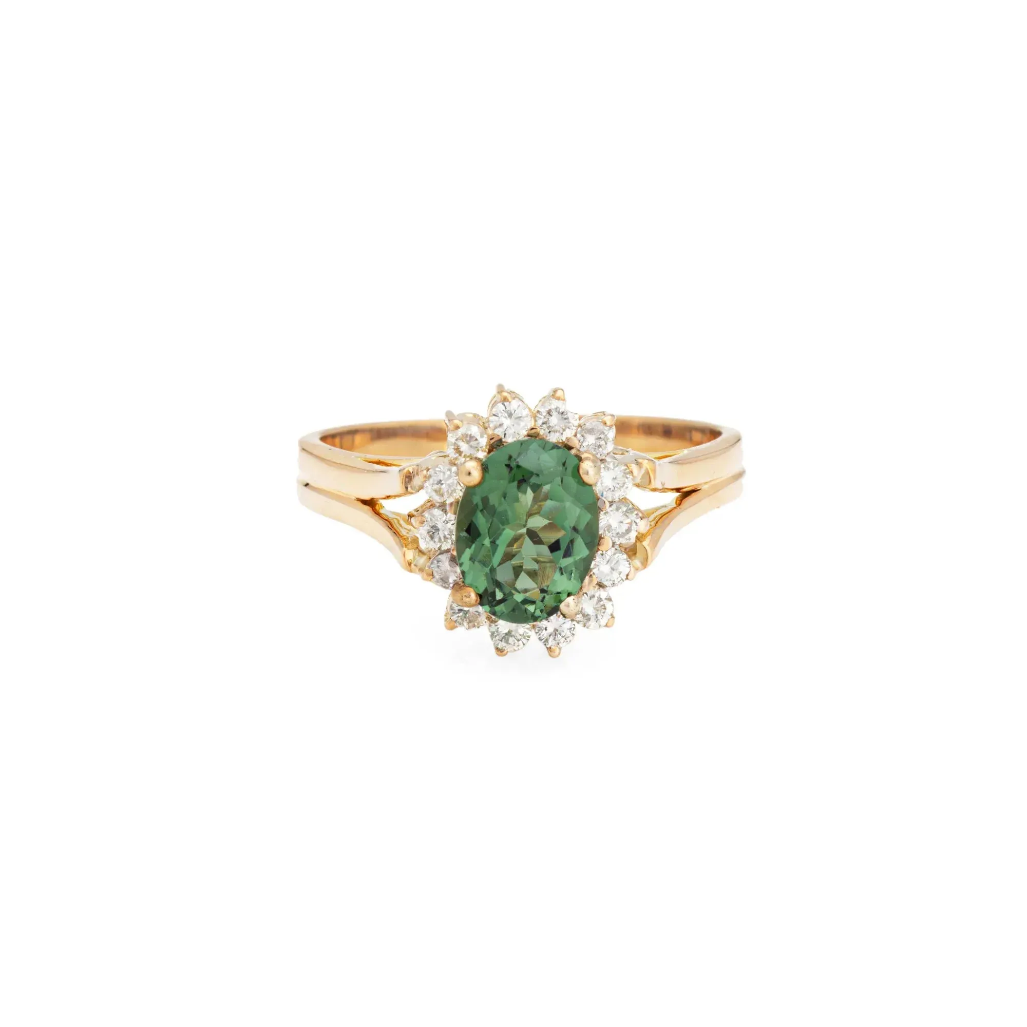 Bague diamant tourmaline verte Vintage or princesse pierres précieuses fiançailles sold by 58 Facettes