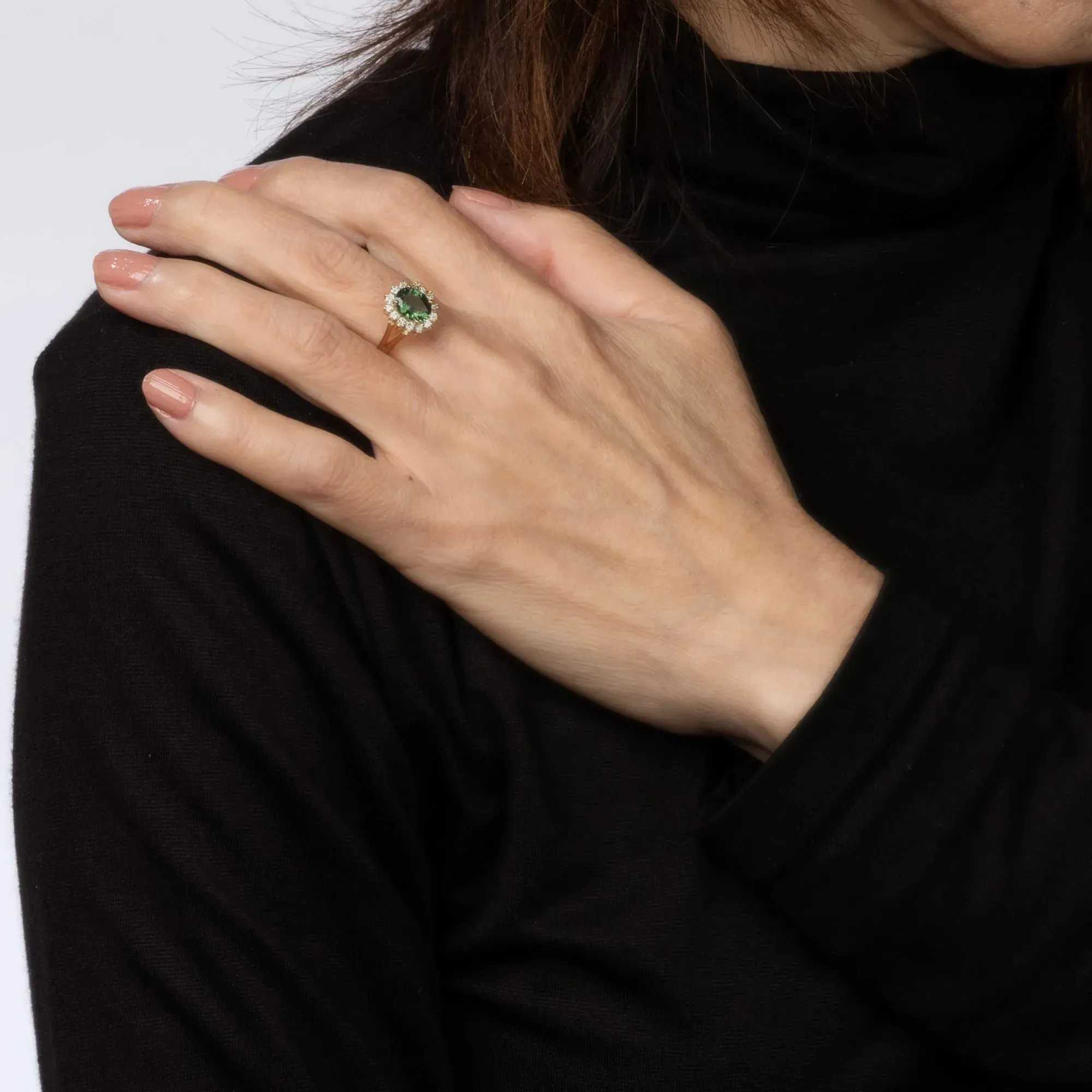 Bague diamant tourmaline verte Vintage or princesse pierres précieuses fiançailles sold by 58 Facettes product image thumbnail 2