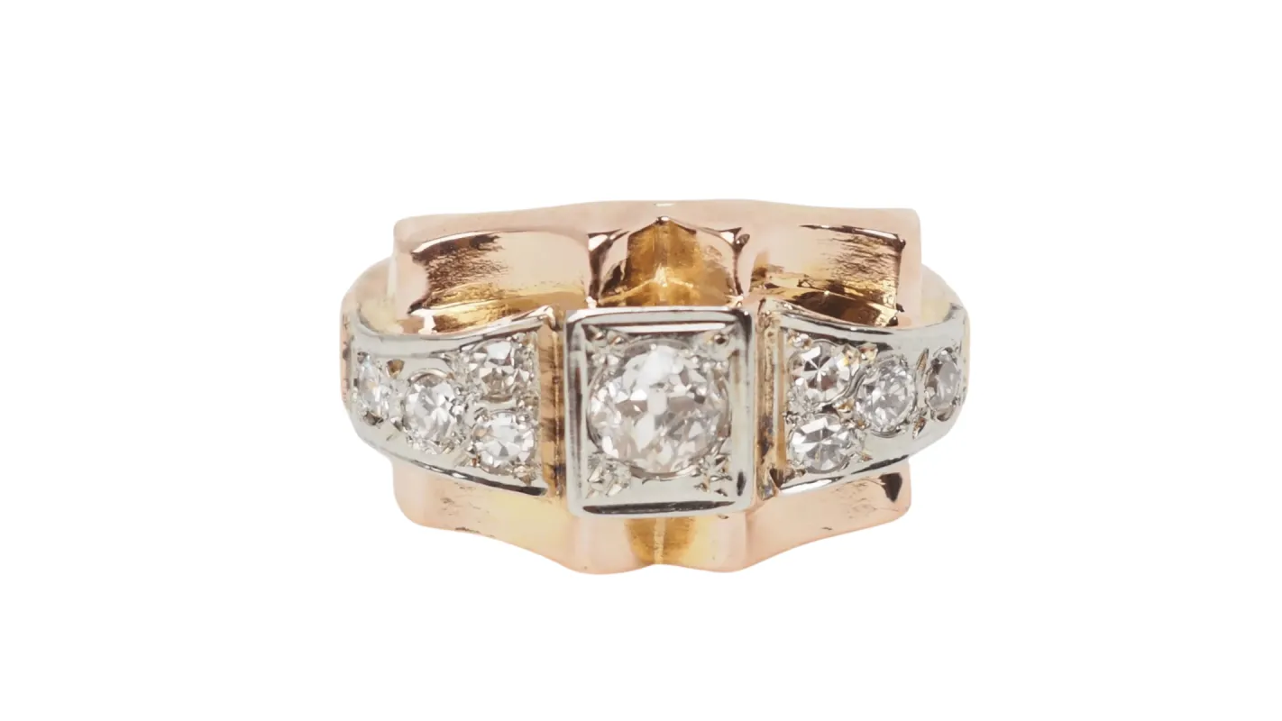 Bague Tank en or rose et blanc, diamants sold by 58 Facettes
