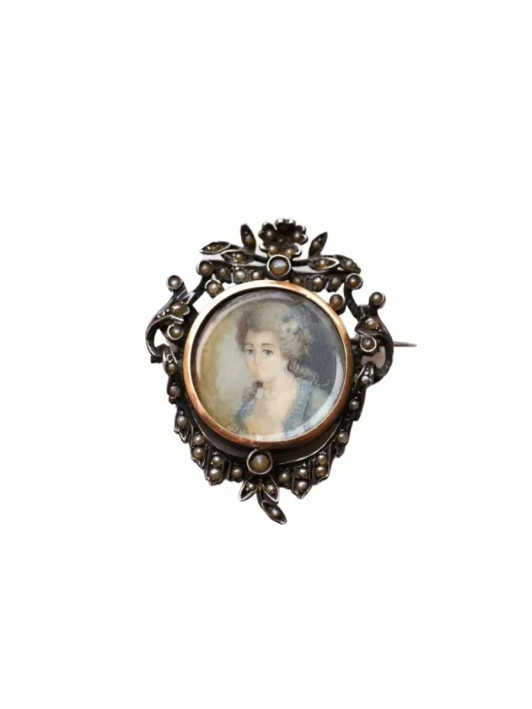 Broche ancienne Victorienne en or et argent avec miniature sold by 58 Facettes