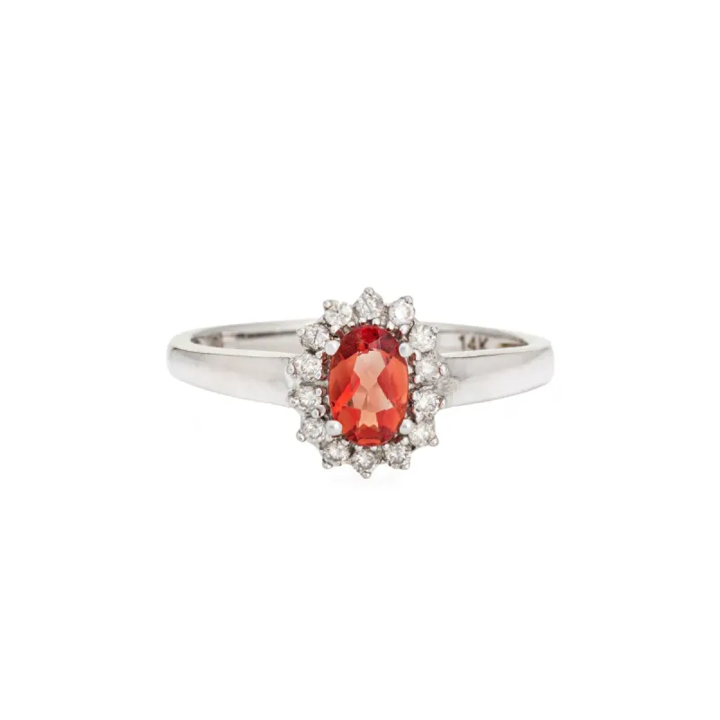 Bague princesse citrine orange et diamants en or blanc 14k, taille 7 made by 58 Facettes