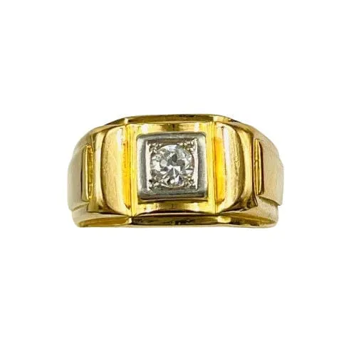 Chevalière or et platine avec diamant sold by 58 Facettes