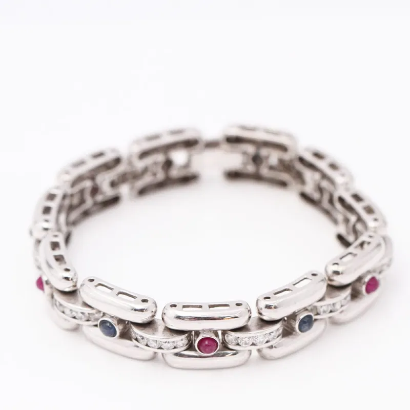 Bracelet en or blanc avec rubis, saphirs et zircons sold by 58 Facettes
