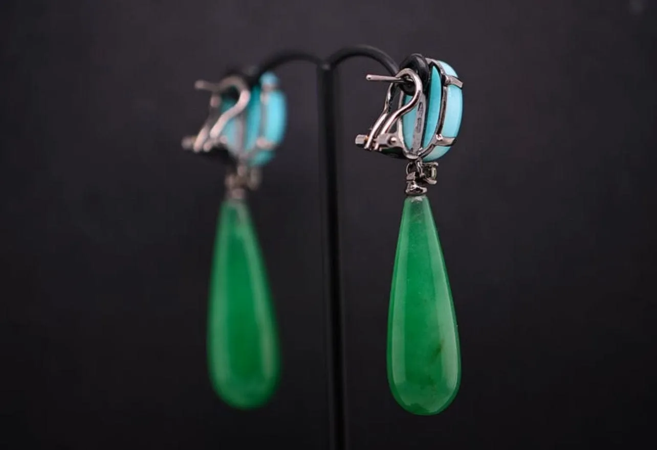 Boucles d'oreilles en or noir avec embellissements d'amazonite, de jade et de saphir sold by 58 Facettes product image thumbnail 5