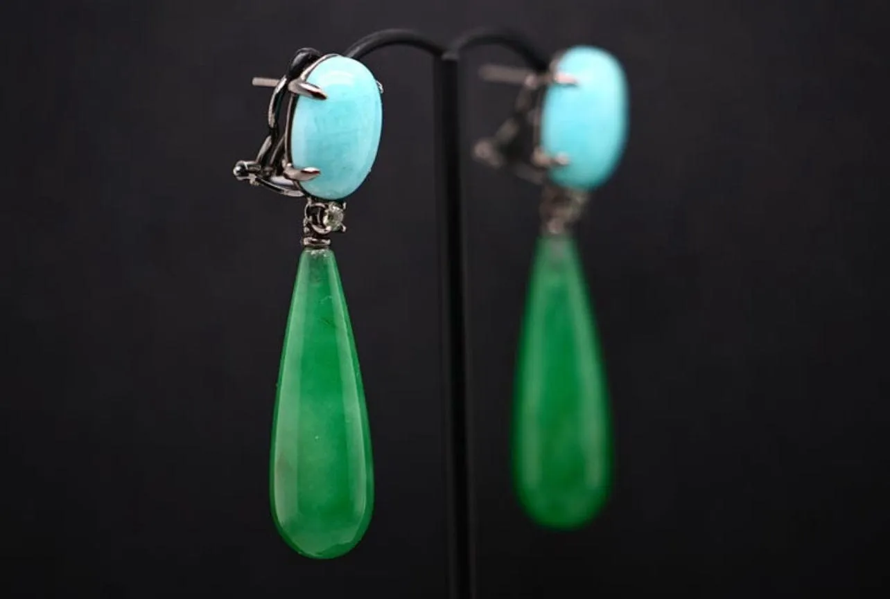 Boucles d'oreilles en or noir avec embellissements d'amazonite, de jade et de saphir sold by 58 Facettes product image thumbnail 4