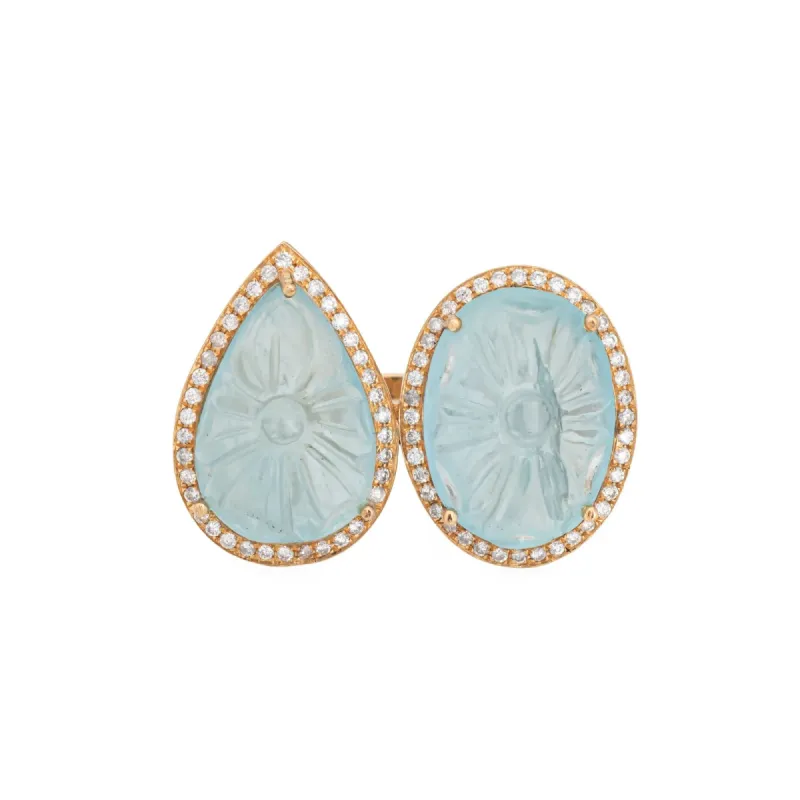 carved aquamarine Ring diamond sold by 58 Facettes