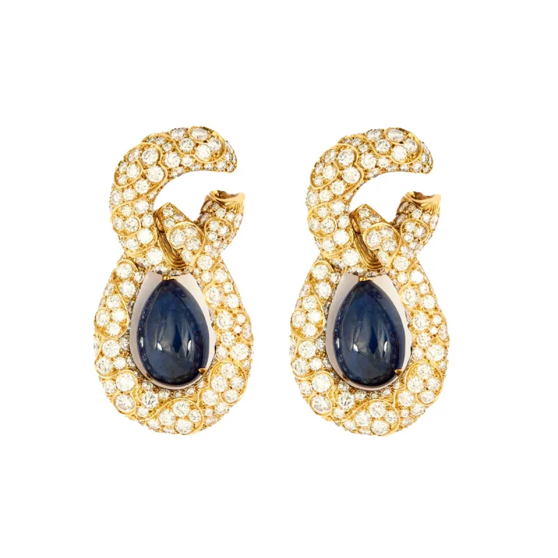 Pendants d'oreilles saphirs birmans non chauffés diamants sold by 58 Facettes