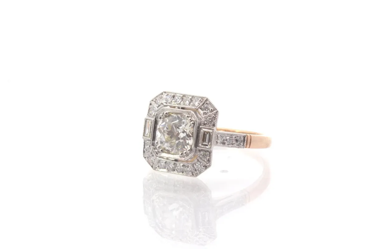 Bague art déco diamants en or jaune 18k et platine sold by 58 Facettes