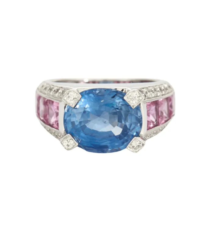 Bague or blanc ornée d'un saphir et saphirs roses sold by 58 Facettes