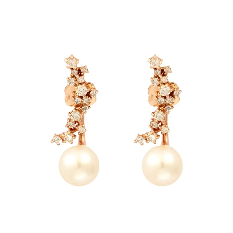Boucles d'oreilles or rose diamants perles sold by 58 Facettes