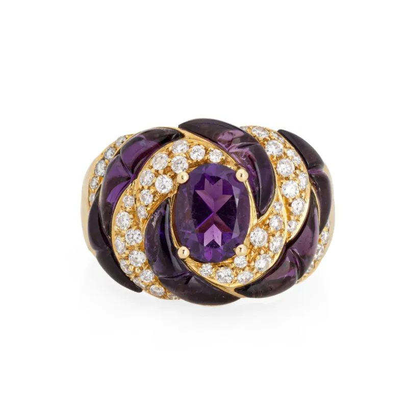 Bague diamant améthyste vintage or jaune calibre taille tourbillon sold by 58 Facettes