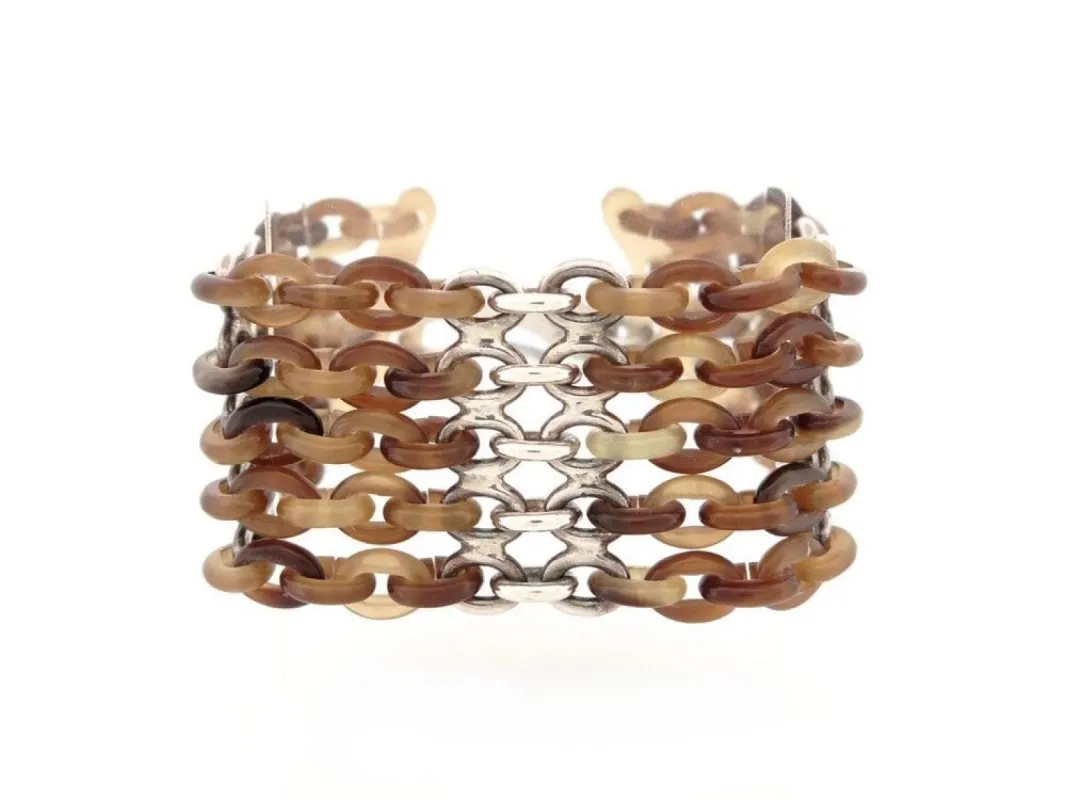 bracelet HERMES manchette maillons argent et corne de buffle sold by 58 Facettes