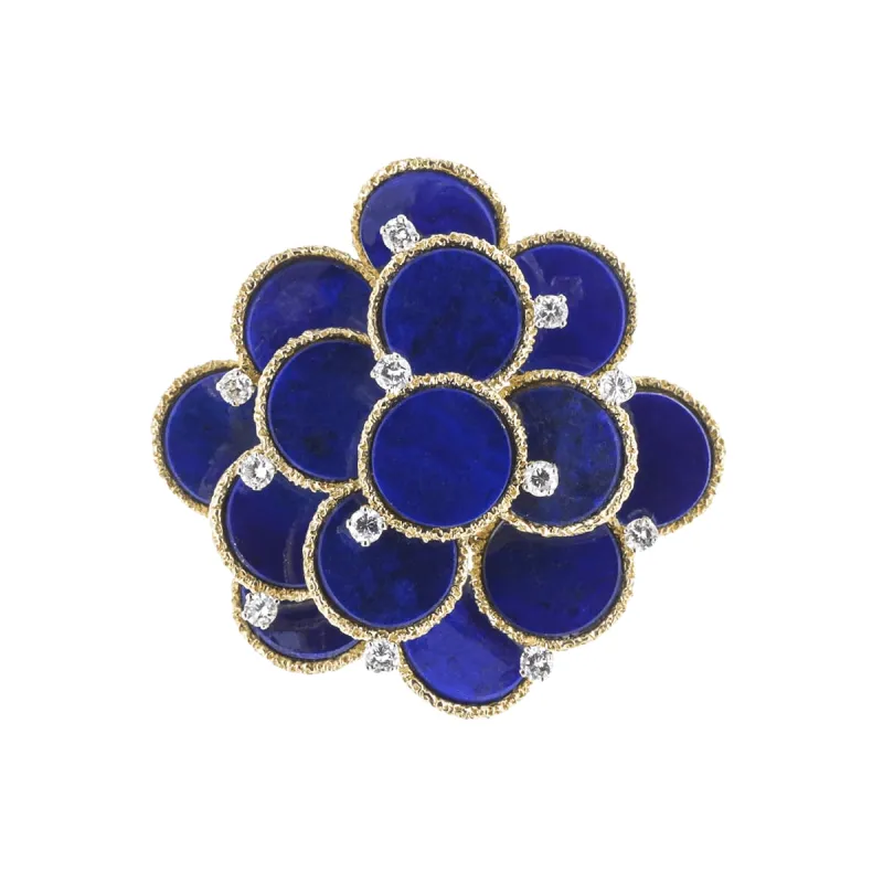 Broche cocktail en or jaune 18 K avec diamants et lapis-lazuli made by 58 Facettes