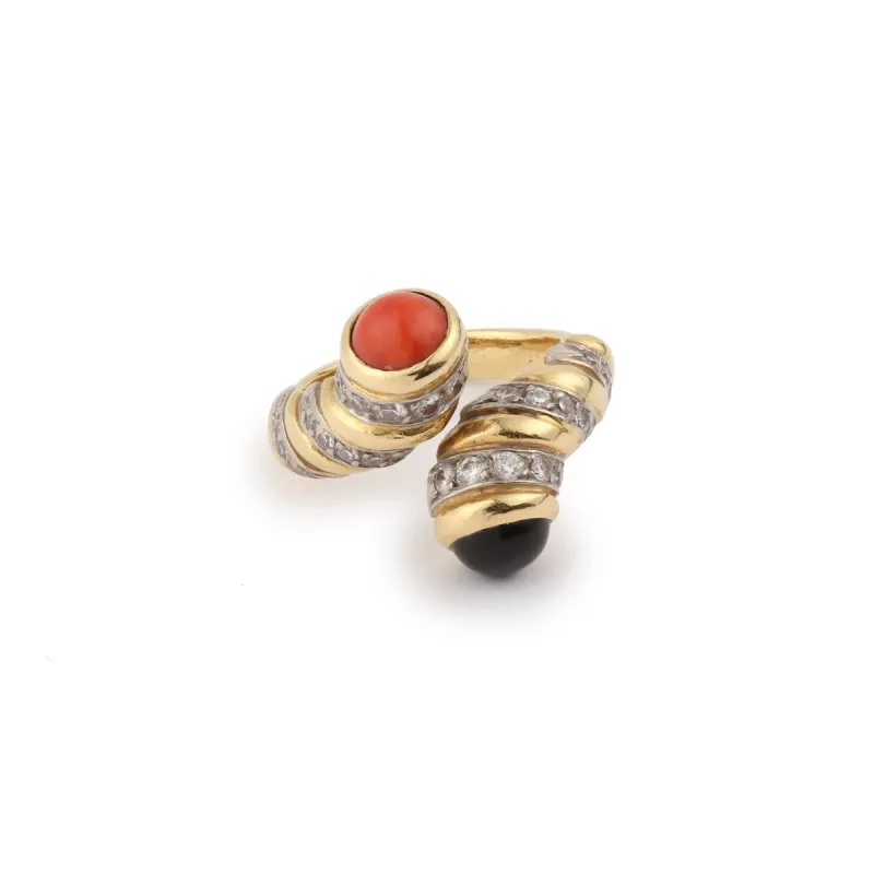 Bague Kutchinsky Toi & Moi Corail Onyx Diamants Or Jaune sold by 58 Facettes