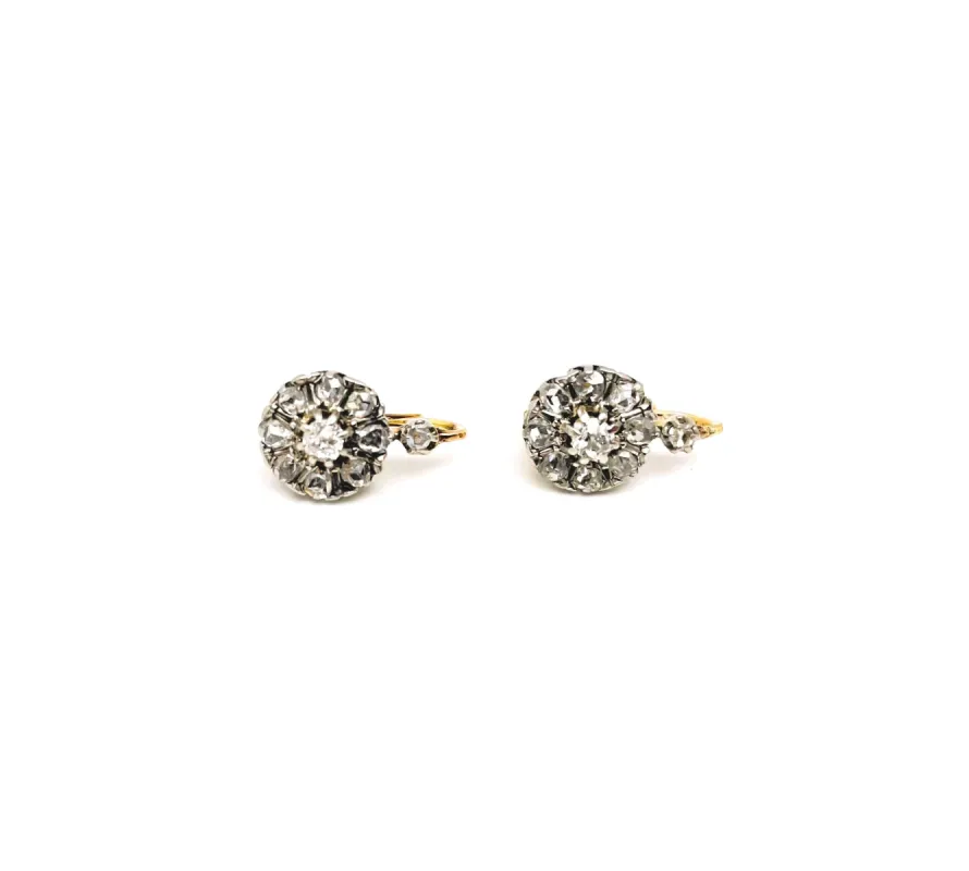 Boucles d'oreilles dormeuses marguerites or rose platine diamants sold by 58 Facettes