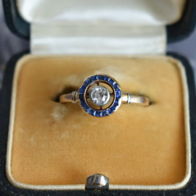 Bague en or jaune diamant saphir sold by 58 Facettes